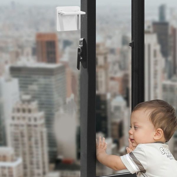 Children Protective Window Lock Flat Movement Doors Drawers Lock Cabinet Door Handle (White) - Image 12