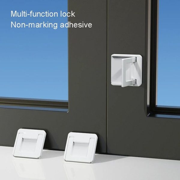 Children Protective Window Lock Flat Movement Doors Drawers Lock Cabinet Door Handle (White) - Image 2