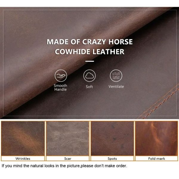 Retro Crazy Horse Leather Square Pencil Case Genuine Leather Zipper Pen box (Black) - Image 7