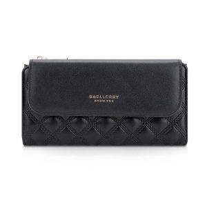 Baellerry N2403 Ladies Long Wallet with Multiple Card Slots Large Capacity Tri-fold Clutch Bag, Color: Black