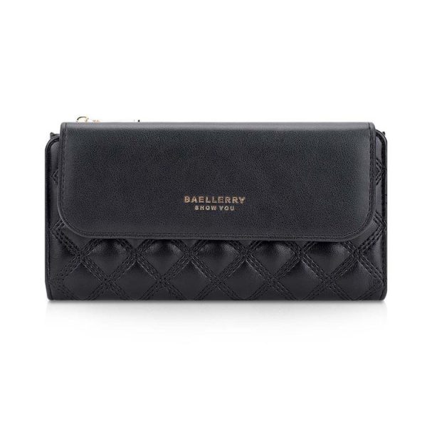 Baellerry N2403 Ladies Long Wallet with Multiple Card Slots Large Capacity Tri-fold Clutch Bag, Color: Black