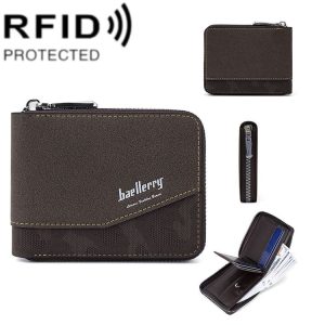 Baellerry D5106 RFID Anti-theft Retro Zipper Wallet Spliced Short Coin Purse (Coffee)