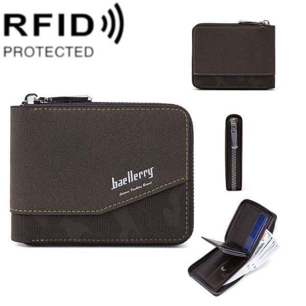 Baellerry D5106 RFID Anti-theft Retro Zipper Wallet Spliced Short Coin Purse (Coffee)