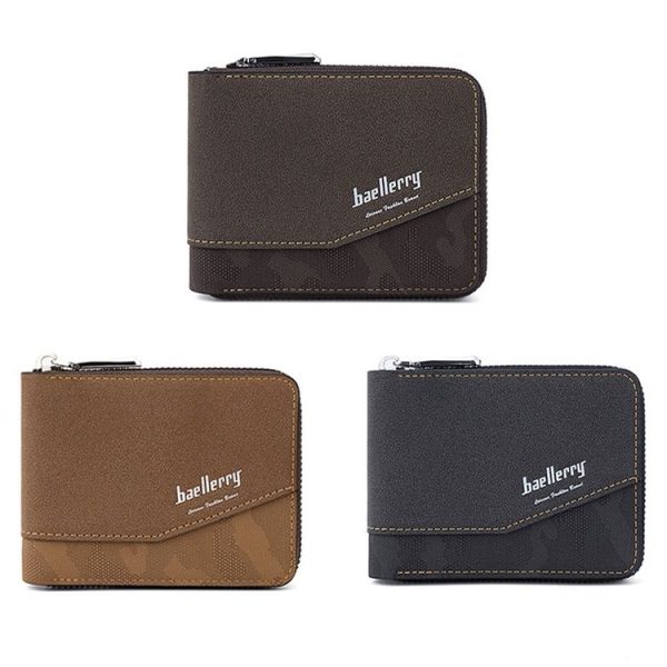 Baellerry D5106 RFID Anti-theft Retro Zipper Wallet Spliced Short Coin Purse (Coffee) - Image 2