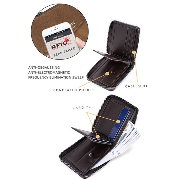 Baellerry D5106 RFID Anti-theft Retro Zipper Wallet Spliced Short Coin Purse (Coffee) - Image 4
