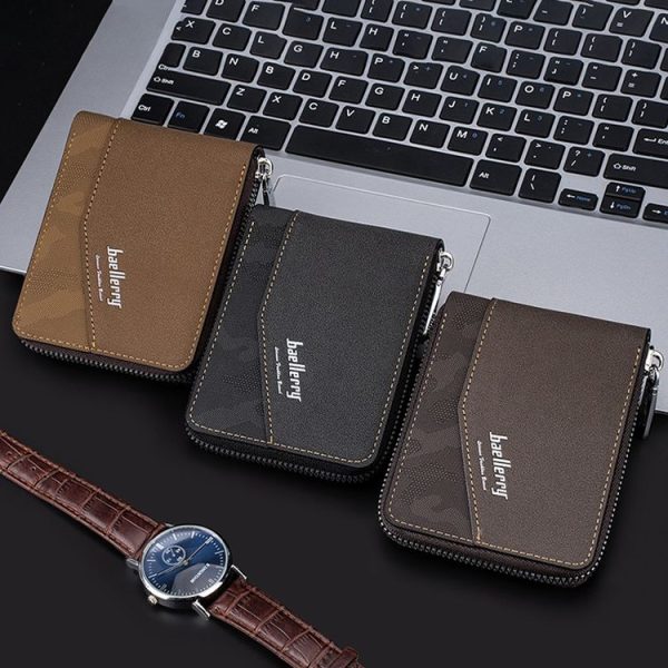 Baellerry D5106 RFID Anti-theft Retro Zipper Wallet Spliced Short Coin Purse (Coffee) - Image 6