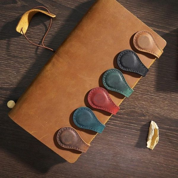 Vintage Leather Bookmark Clip Handmade Magnetic Corner Page Bookmarks (Crazy Horse Brown) - Image 2