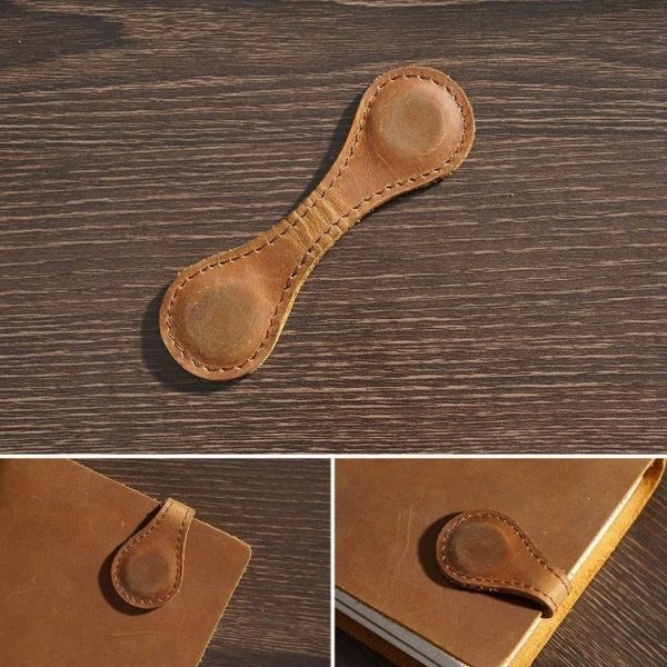Vintage Leather Bookmark Clip Handmade Magnetic Corner Page Bookmarks (Crazy Horse Brown) - Image 6