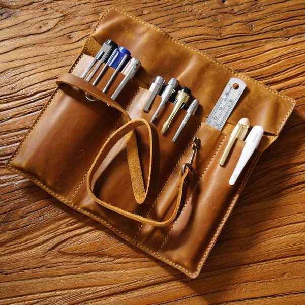 Retro Genuine Leather Pen Curtain Pencil Case Tie Rope With Key (Crazy Horse Brown) - Image 2