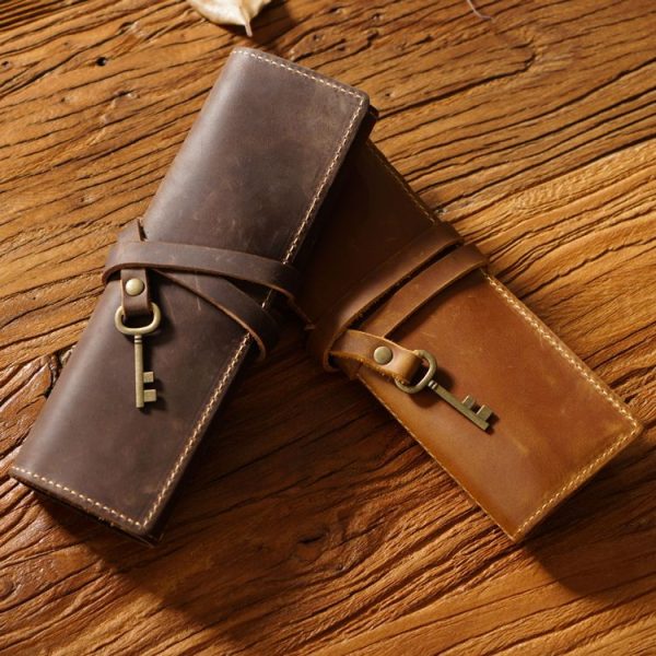 Retro Genuine Leather Pen Curtain Pencil Case Tie Rope With Key (Crazy Horse Brown) - Image 3