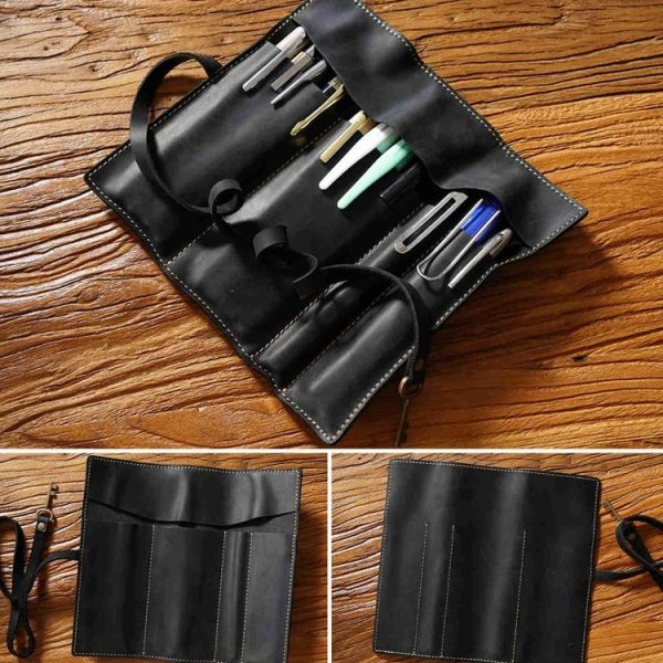 Retro Genuine Leather Pen Curtain Pencil Case Tie Rope With Key (Crazy Horse Brown) - Image 4