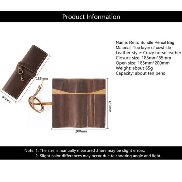 Retro Genuine Leather Pen Curtain Pencil Case Tie Rope With Key (Crazy Horse Brown) - Image 6