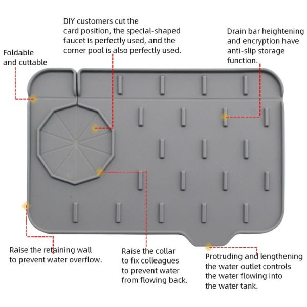 Silicone Faucet Anti-splash Drain Tray Sink Storage Mat, Color: White Small - Image 2