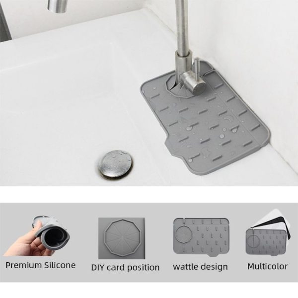 Silicone Faucet Anti-splash Drain Tray Sink Storage Mat, Color: White Small - Image 5