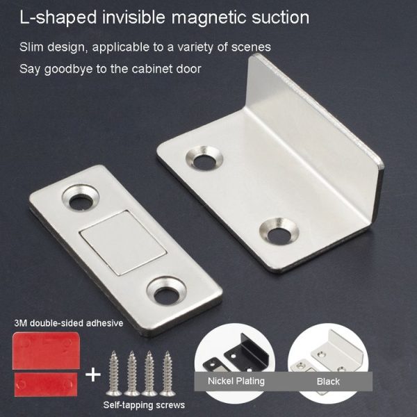 90 Degree No-Punch Invisible Door Suction Thin Section Wardrobe Sliding Door Magnetic Suction (Silver) - Image 8