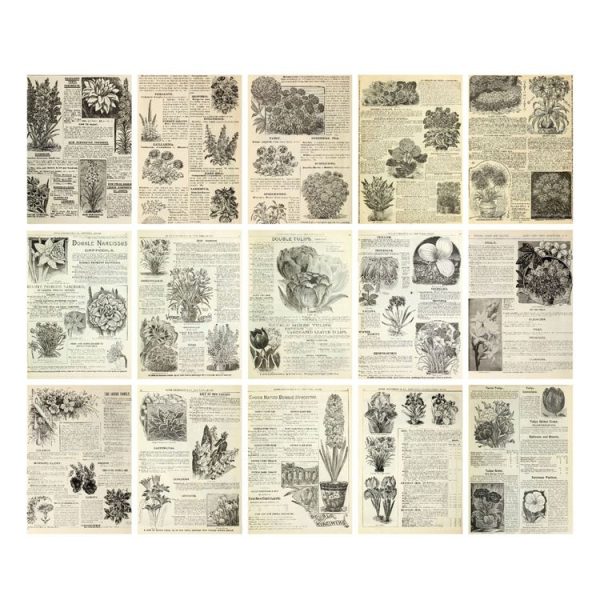 30 Sheets Scrapbook Paper Vintage Newspaper Decoration Background Sticker, Style: Herbs