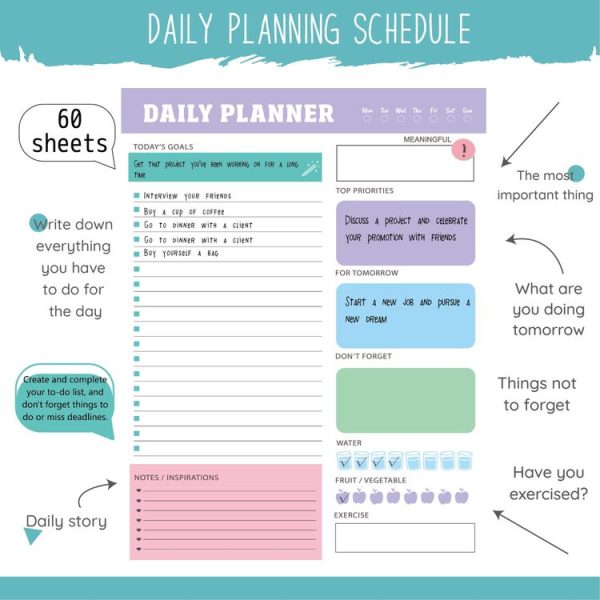 60pages / Book Weekly Planning Note Pad Schedule Time Management Planning Notebook (Jh002) - Image 4
