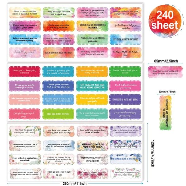 15sheets / Set 240pcs Water Color English Motivational Stickers Diary Water Cup Gift DIY Stickers (G007) - Image 3