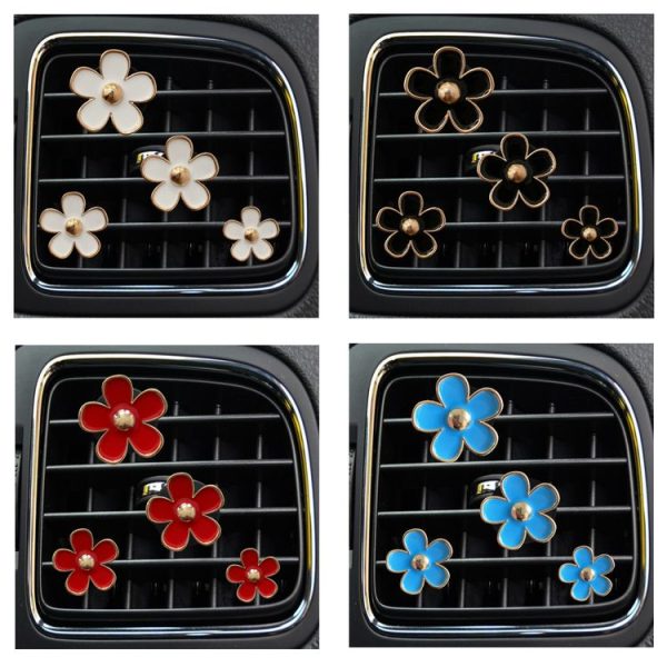 4pcs / set Small Chrysanthemum Perfume Alloy Jewelry Car Air Outlet Decoration Clip, Color: White - Image 2