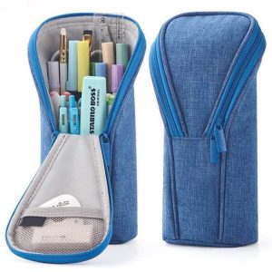 Large Capacity Upright Pencil Case Portable Office Exam Stationery Bag (Blue)