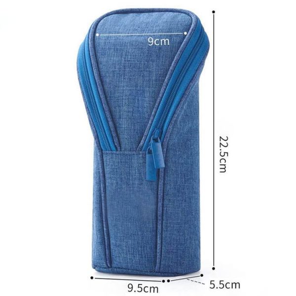 Large Capacity Upright Pencil Case Portable Office Exam Stationery Bag (Blue) - Image 3