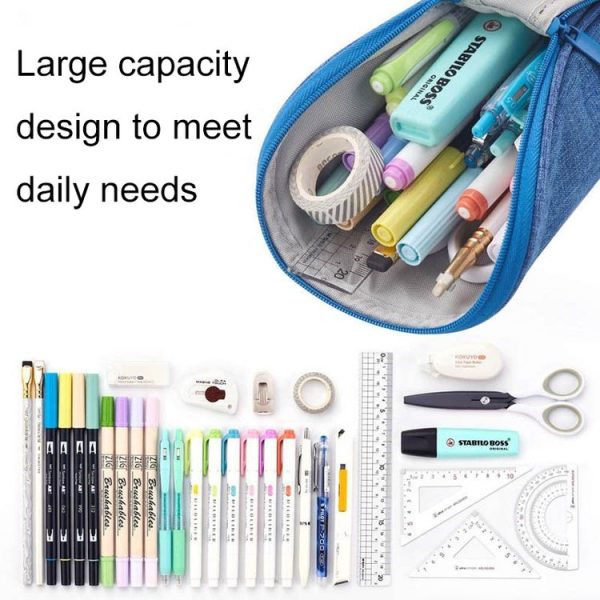 Large Capacity Upright Pencil Case Portable Office Exam Stationery Bag (Blue) - Image 4