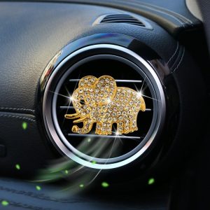 Metal Rhinestone Elephant Car Air Vent Aromatherapy Clip (Gold)
