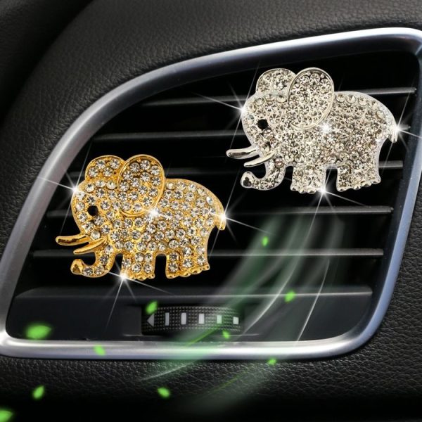 Metal Rhinestone Elephant Car Air Vent Aromatherapy Clip (Gold) - Image 2