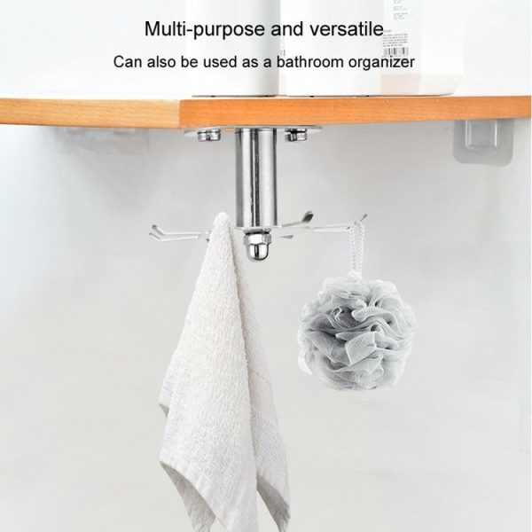 Rotating Hook Kitchen Shelf No-Punch Hanging Kitchenware Storage Shelf, Color: Black - Image 4