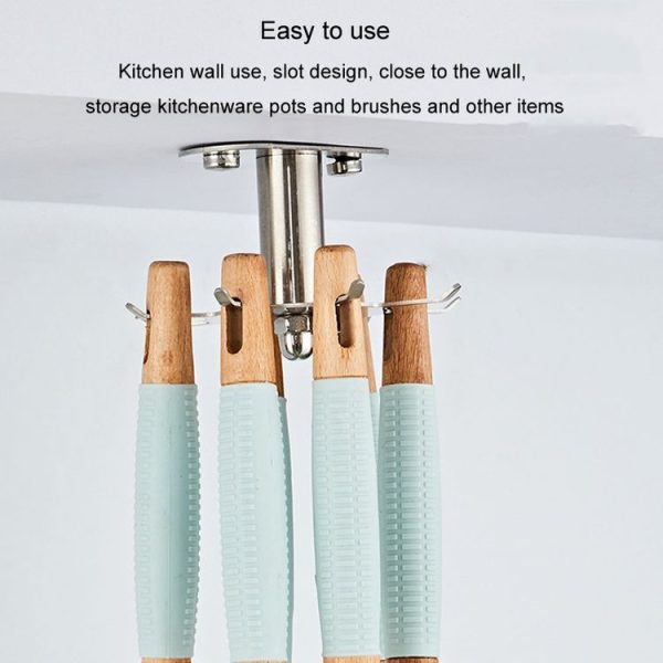 Rotating Hook Kitchen Shelf No-Punch Hanging Kitchenware Storage Shelf, Color: Black - Image 5