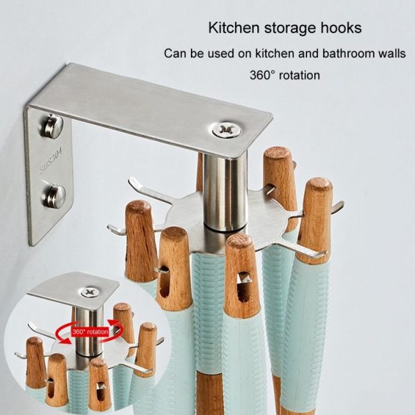 Stainless Steel Kitchen Shelf No-Punch 360 Degree Rotary Multi-Functional Kitchenware Storage Hooks, Color: Black - Image 4