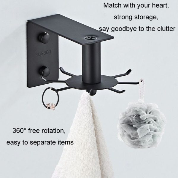 Stainless Steel Kitchen Shelf No-Punch 360 Degree Rotary Multi-Functional Kitchenware Storage Hooks, Color: Black - Image 7