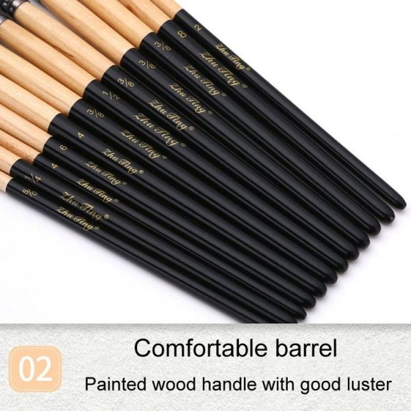 ZHU TING 18pcs / Set Two Color Nylon Bristle Paintbrush Set Painting Watercolor Brushes With Cloth Bag (Black Rod) - Image 6
