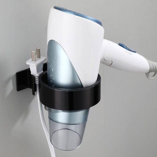 Bathroom Hair Dryer Shelf No-Punch Wall Mounted Storage Rack, Color: Black - Image 2