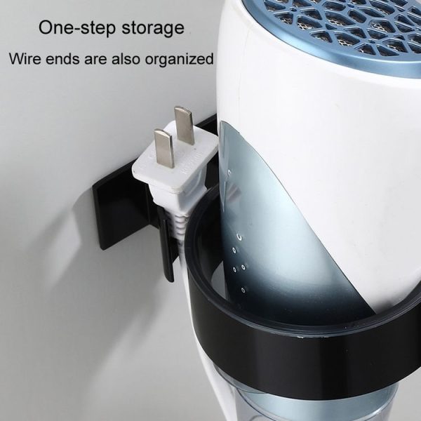 Bathroom Hair Dryer Shelf No-Punch Wall Mounted Storage Rack, Color: Black - Image 7
