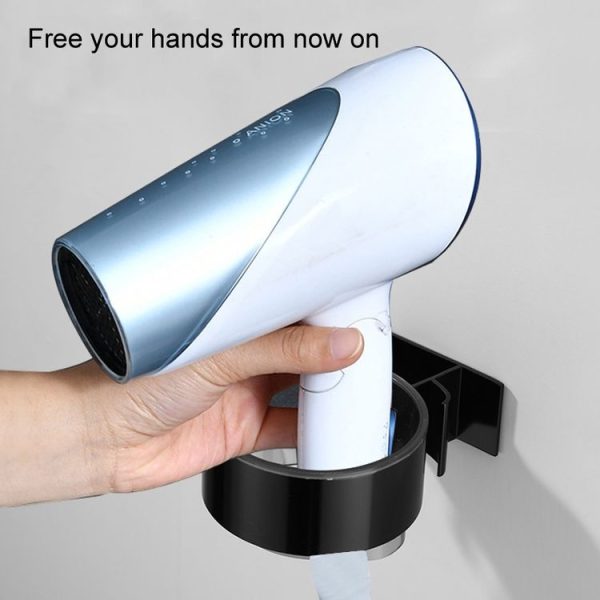 Bathroom Hair Dryer Shelf No-Punch Wall Mounted Storage Rack, Color: Black - Image 8