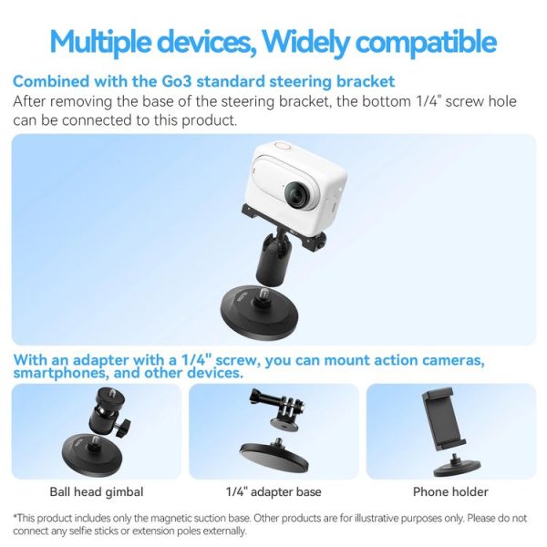 TELESIN Magnetic Base With 1 / 4 Inch Interface for DJI Pocket 3 / Insta360 Camera & Smart Phones With Suction Cup Base Set - Image 3