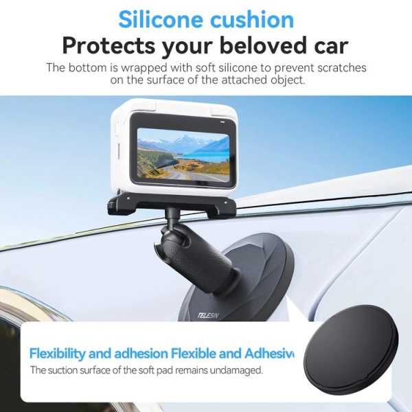 TELESIN Magnetic Base With 1 / 4 Inch Interface for DJI Pocket 3 / Insta360 Camera & Smart Phones With Suction Cup Base Set - Image 5