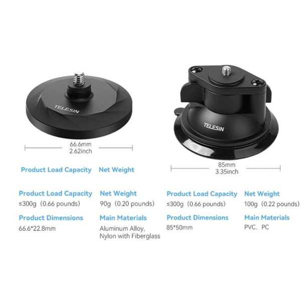 TELESIN Magnetic Base With 1 / 4 Inch Interface for DJI Pocket 3 / Insta360 Camera & Smart Phones With Suction Cup Base Set - Image 9