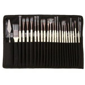 ZHU TING 24pcs / Set Nylon Bristle Paintbrush Set Painting Watercolor Brushes With Cloth Bag (White Rod)