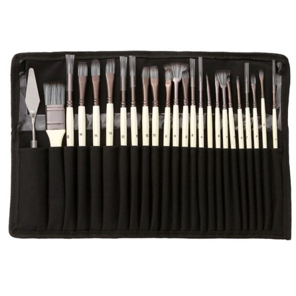 ZHU TING 24pcs / Set Nylon Bristle Paintbrush Set Painting Watercolor Brushes With Cloth Bag (White Rod)