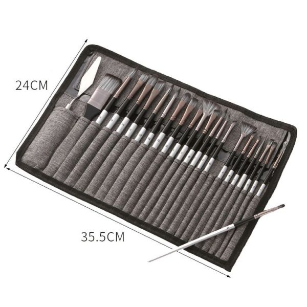 ZHU TING 24pcs / Set Nylon Bristle Paintbrush Set Painting Watercolor Brushes With Cloth Bag (White Rod) - Image 3