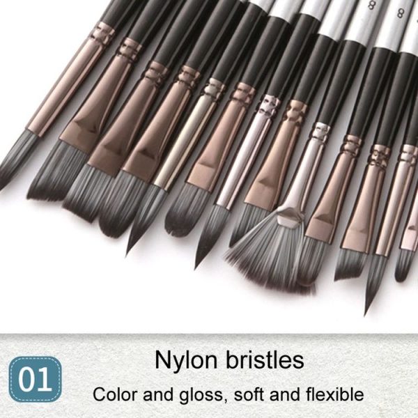 ZHU TING 24pcs / Set Nylon Bristle Paintbrush Set Painting Watercolor Brushes With Cloth Bag (White Rod) - Image 4