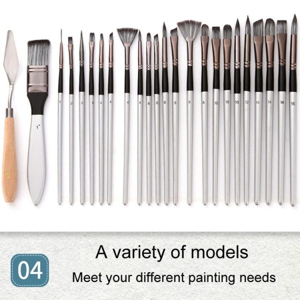 ZHU TING 24pcs / Set Nylon Bristle Paintbrush Set Painting Watercolor Brushes With Cloth Bag (White Rod) - Image 7