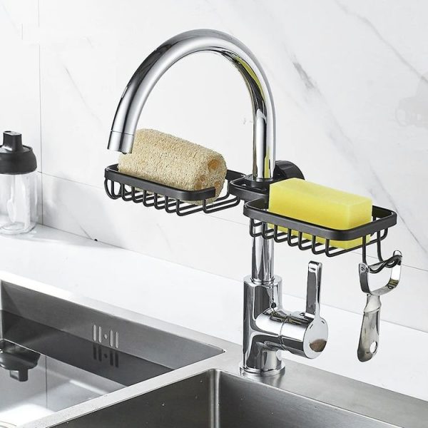 Kitchen Faucet Shelf No-Punch Sink Rag Drainage Basket Sponge Drainage Storage Rack, Style: A Silver - Image 7