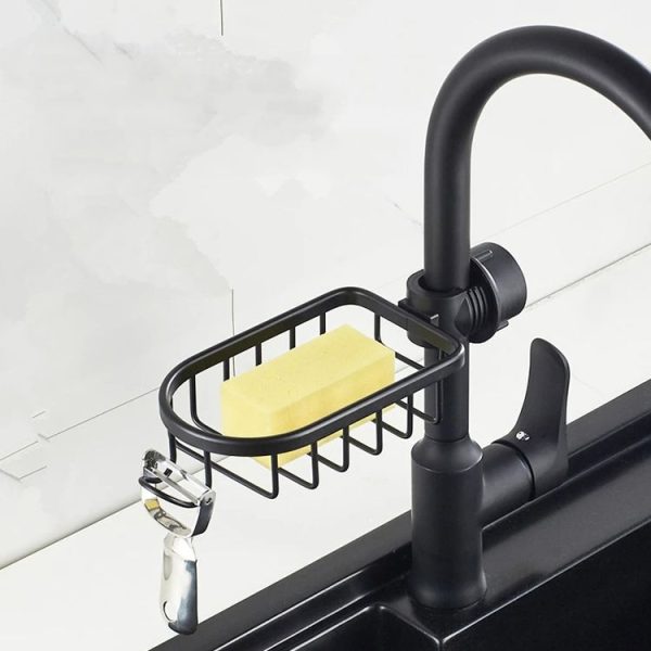 Kitchen Faucet Shelf No-Punch Sink Rag Drainage Basket Sponge Drainage Storage Rack, Style: A Silver - Image 9