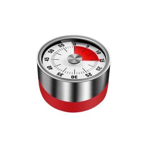 Kitchen Stainless Steel Mechanical Timer Student Time Management Reminder Baking Alarm Clock (Red)