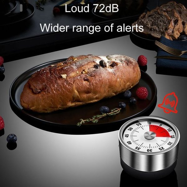 Kitchen Stainless Steel Mechanical Timer Student Time Management Reminder Baking Alarm Clock (Red) - Image 11