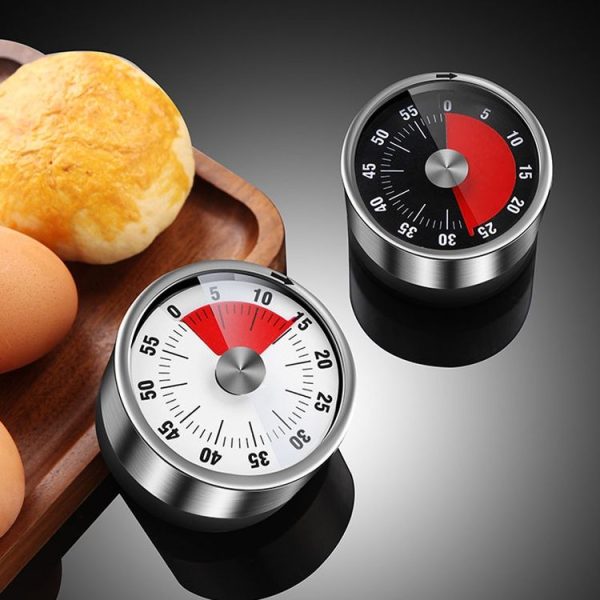 Kitchen Stainless Steel Mechanical Timer Student Time Management Reminder Baking Alarm Clock (Red) - Image 2