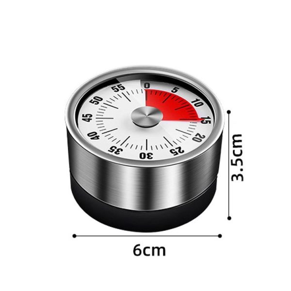 Kitchen Stainless Steel Mechanical Timer Student Time Management Reminder Baking Alarm Clock (Red) - Image 3